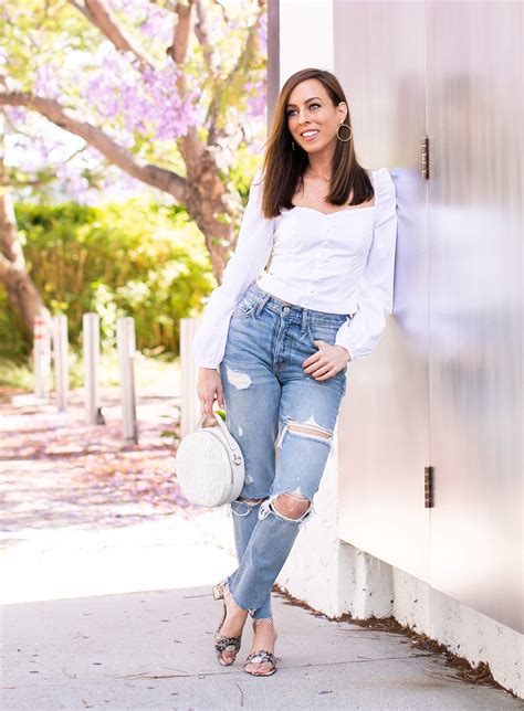 White Puff Sleeve Blouse Styled With Distressed Denim Sydne Style