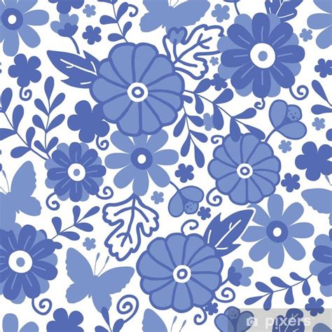 Wall Mural Vector Delft Blue Dutch Flowers Elegant Seamless Pattern