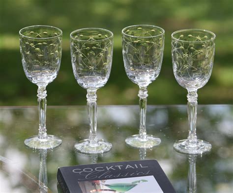 Vintage Etched Crystal Wine Glasses Set Of 4 Fostoria Christiana