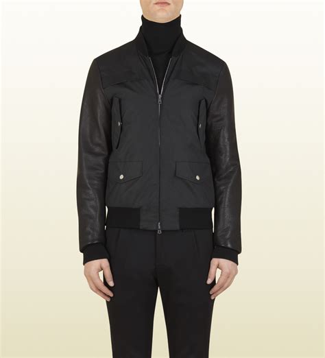 Gucci Black Bomber Jacket With Contrast Leather Details In Black For