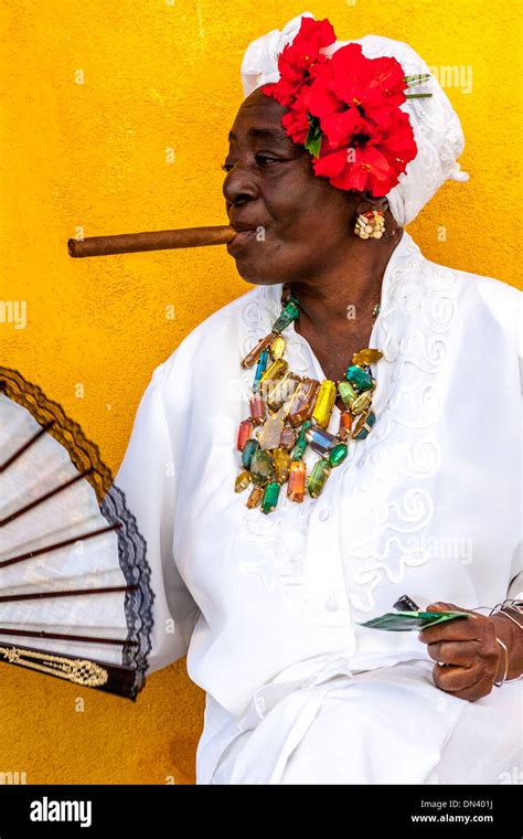 Elderly Cuban Woman In Traditional Dress Havana Cuba Stock Photo