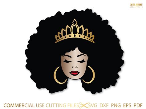 Black Woman With Crown Svg Afro Queen Svg Melanin Afro Woman Vector