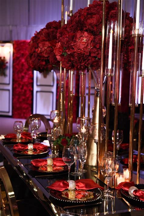 Red Gold And Black Wedding Reception Decor Red Wedding Decorations