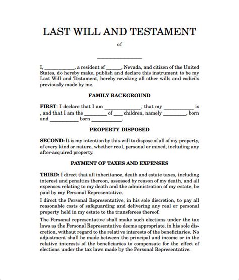 You can import it to your word processing software or simply print it. 8+ Sample Last Will And Testament Forms | Sample Templates