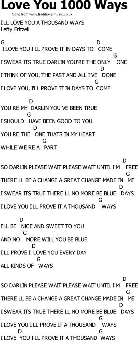 Old Country Song Lyrics With Chords Love You 1000 Ways