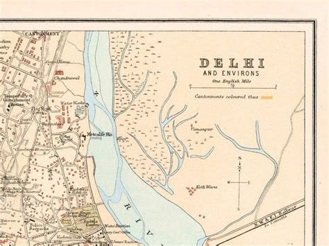 Old Delhi Map Delhi India Vintage Map Of Delhi Delhi Wall Art Delhi