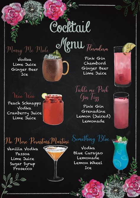 Personalised Hen Party Cocktail Menu