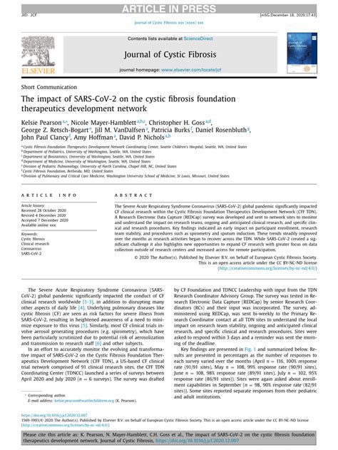 Pdf The Impact Of Sars Cov 2 On The Cystic Fibrosis Foundation