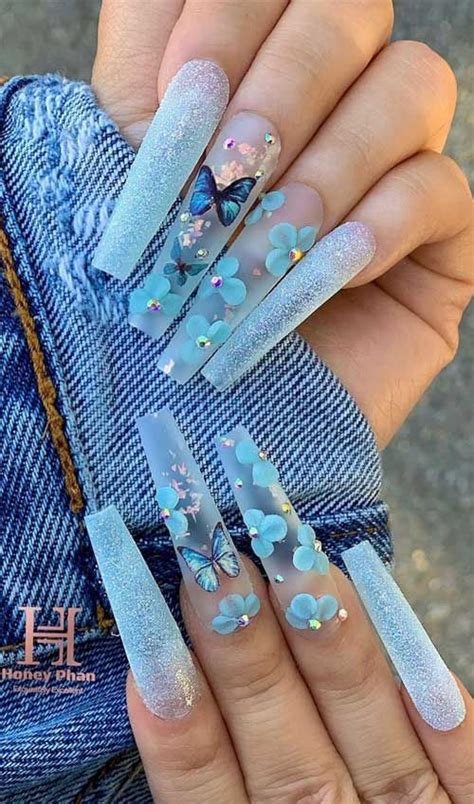 Coffin Acrylic Nails With Diamonds Design Luna Plutoniana