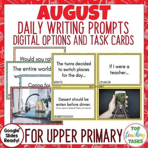 August Writing Prompts Task Cards And Digital Options Distance