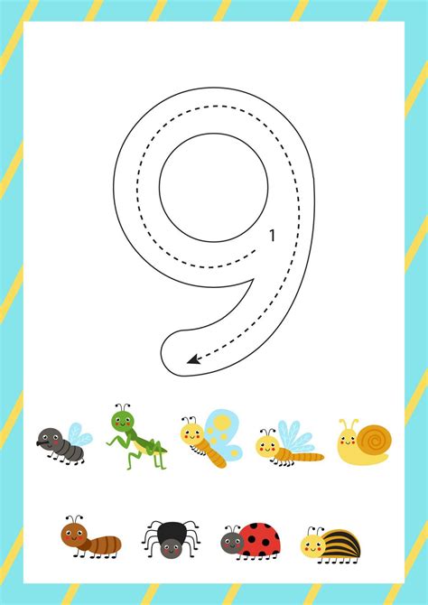 Cute Flashcard How To Write Number 9 Worksheet For Kids 4582552