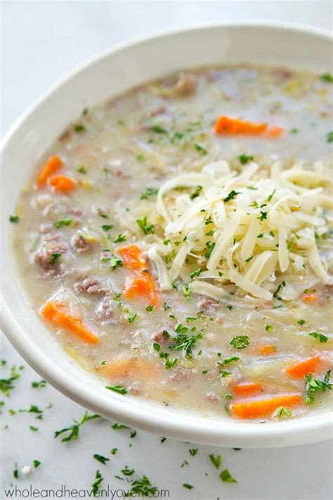 This crockpot soup recipe has two parts. Lighter Crockpot Cheeseburger Soup - Whole and Heavenly Oven
