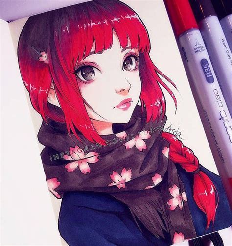 Sakura Scarf By Ladowska Copic Art Copic Drawings Copic Marker Art