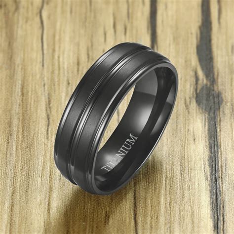 Buy Black Titanium Ring For Men Wedding Band 8mm Two