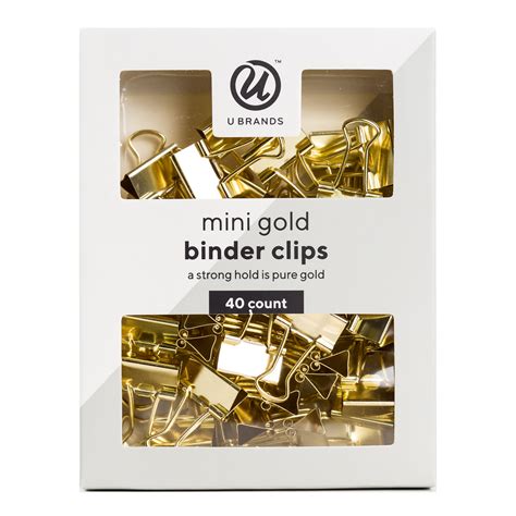 U Brands Binder Clips 15mm Mini Gold Finished Steel 40 Count 763u