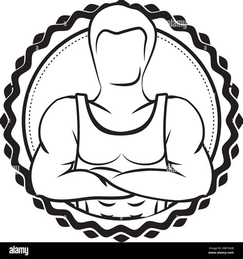 Silhouette Sticker Border With Muscle Man Crossed Arms Vector
