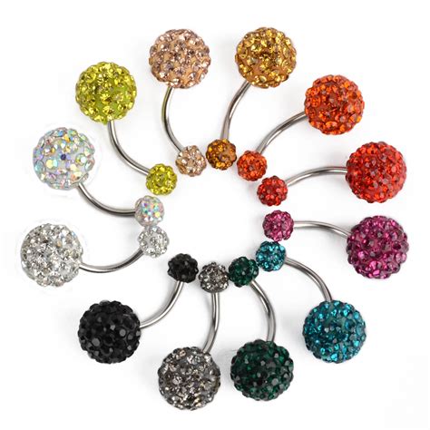 Buy Crystal Body Piercing Stainless Steel Jewelry Silver Plated Bar Ball
