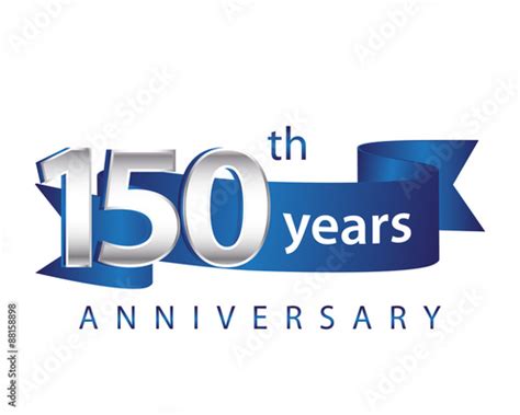 150 Years Anniversary Logo Blue Ribbon Stock Image And Royalty Free