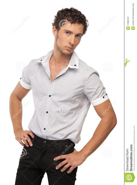 Male Model In Shirt Over White Stock Image Image Of