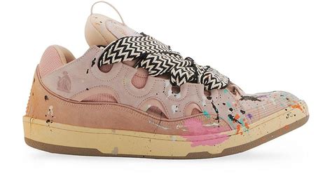 Lanvin Denim Gallery Dept X Paint Splatter Curb Sneakers In Pink For