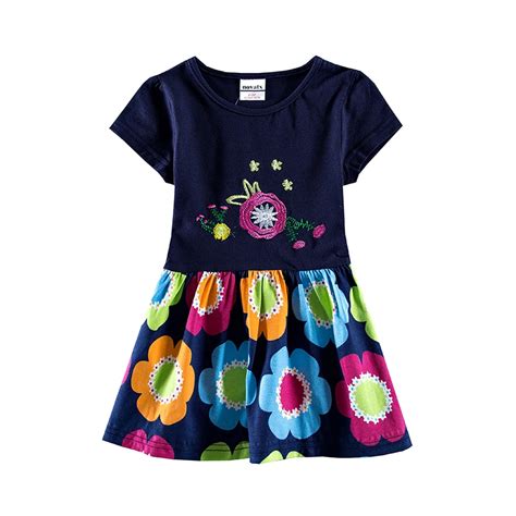 New Summer Kids Clothing Floral Girls Dresses Causal Short Sleeves