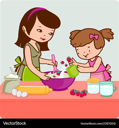 Mother And Daughter Cooking In Kitchen Royalty Free Vector