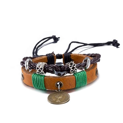 Retro Rope Leather Men S Bracelets Leather Rope Hand Woven Bracelet For