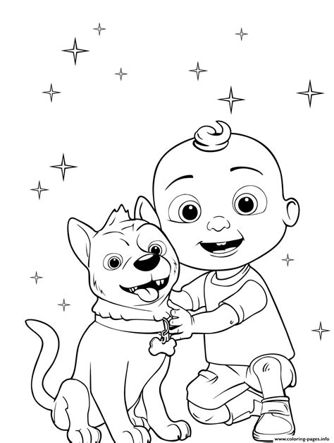 Coloring coloring pages wallpaper transparent background yoyo clipart font head images cartoon family shirt printable nursery rhymes birthday party african american. Baby Cocomelon And His Dog Coloring Pages Printable