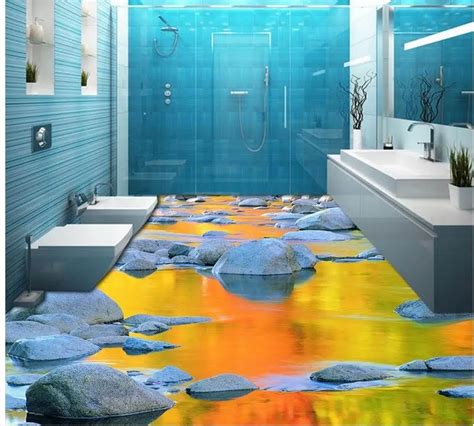 3d Wallpaper Pvc Cobbled Water Bathroom Floor 3d Wallpaper Waterproof