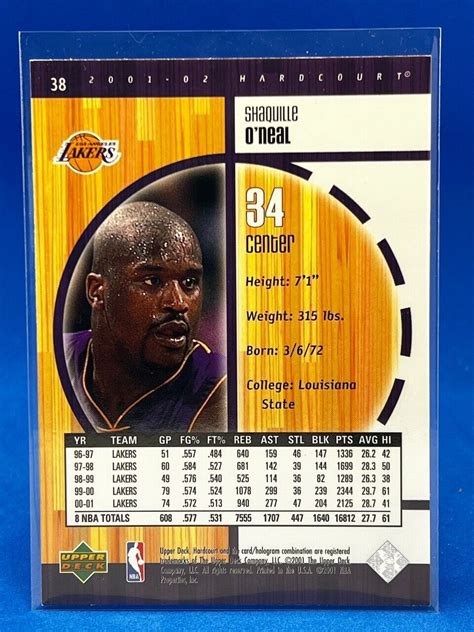 2001 02 Upper Deck Hardcourt 38 Shaquille Oneal Los Angeles Lakers Ebay