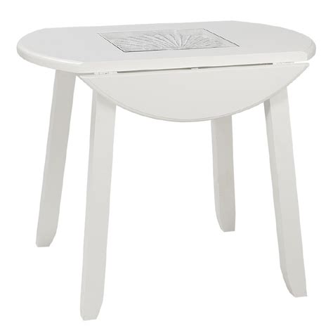 36 Round White Shell Insert Drop Leaf Table Wilford And Lee Home Accents