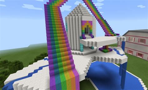 Minecraft Rainbow Sky Waterfall House Minecraft