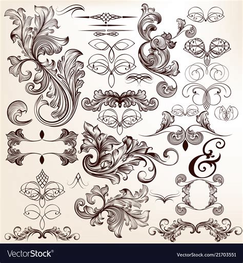 Collection Of Decorative Flourishes In Vintage Vector Image