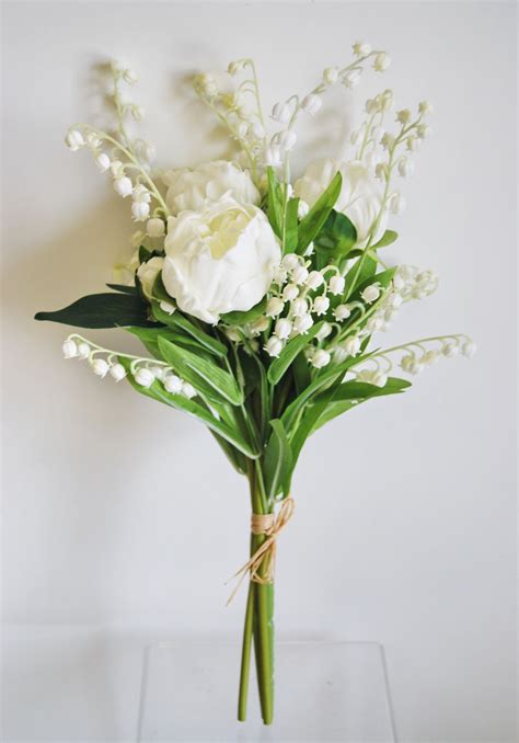 Wb196wh Real Touch Peony And Lily Of The Valley Bouquet White Lilly