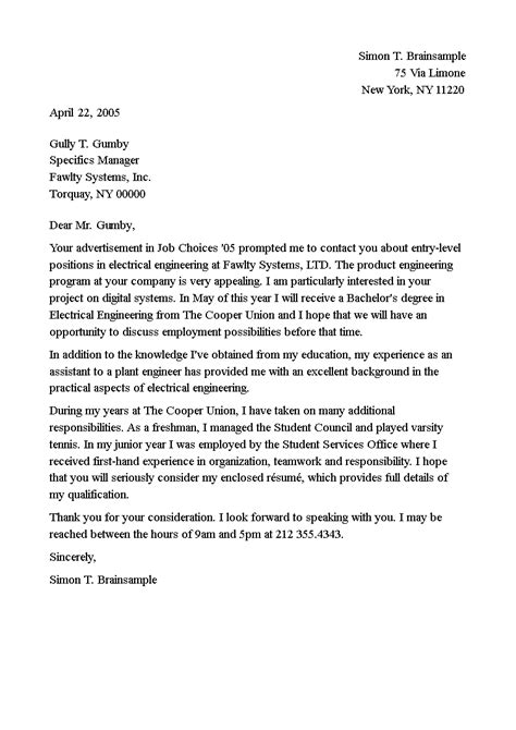 Engineering cover letter (sample letters). First Engineering Job Cover Letter | Templates at ...