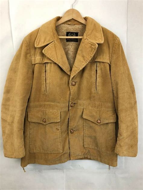Vintage Aberdeen Corduroy Jacket Mens L Tan Faux Fur Flannel Lined