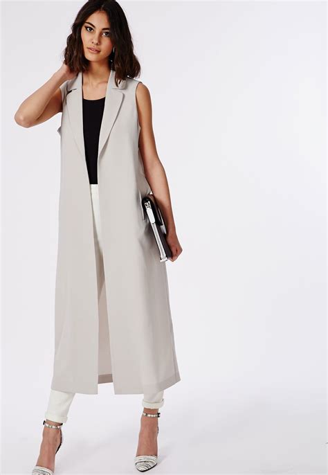 Missguided Maxi Sleeveless Duster Coat Grey Sleeveless Duster Coat Coats Jackets Women