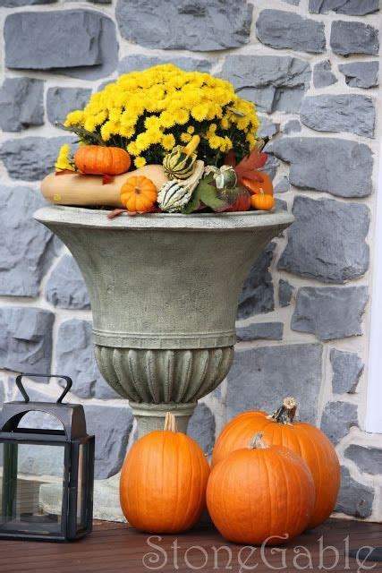 Decorating With Urns The Fall Edition Fall Outdoor Decor Fall Garden