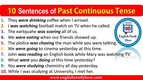 10 Sentences Of Past Continuous Tense English Study Here
