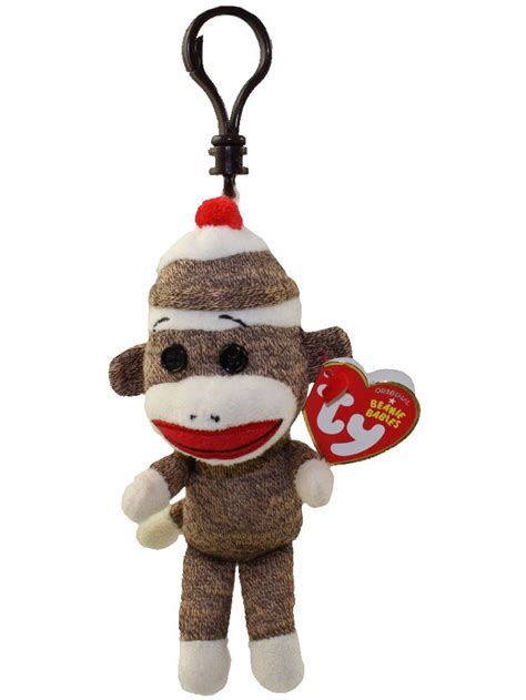 Ty Ty Beanie Baby Socks The Sock Monkey Brown Plastic Key Clip
