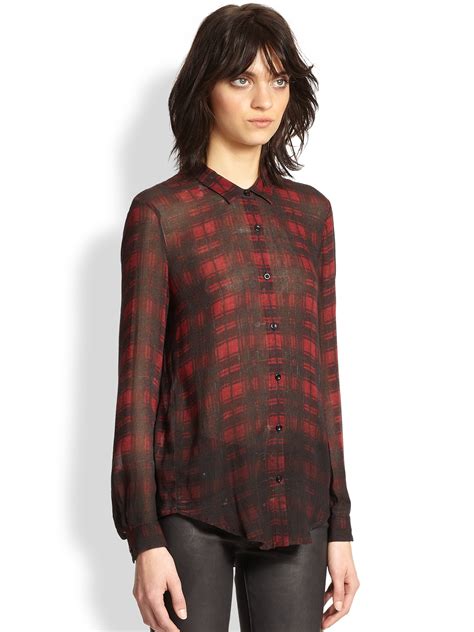 Elke dag worden duizenden nieuwe afbeeldingen van hoge kwaliteit toegevoegd. The Kooples Cotton & Silk Plaid Shirt in Red (RED BLACK ...