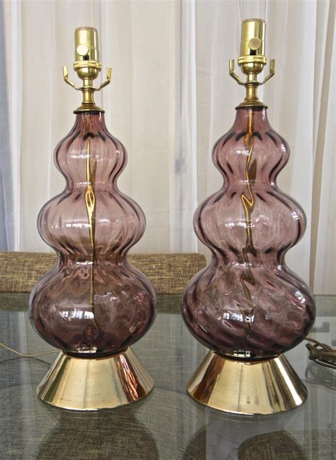 Pair Of Murano Italian Purple Glass Table Lamps At 1stdibs