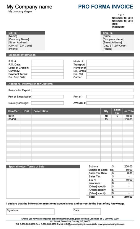 Free Proforma Invoice Template Word