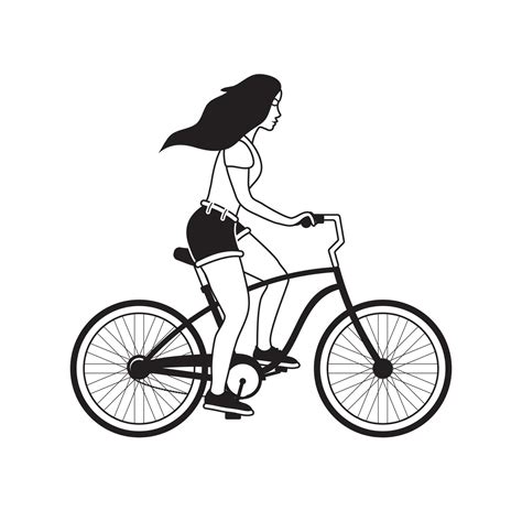 Vector Flat Black Outline Girl Riding A Bicycle 26999521 Vector Art At Vecteezy