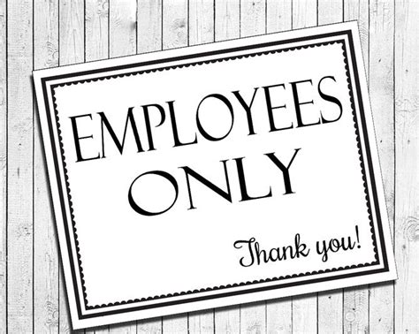 Printable Employees Only Instant Download 8x10 Sign For Business J