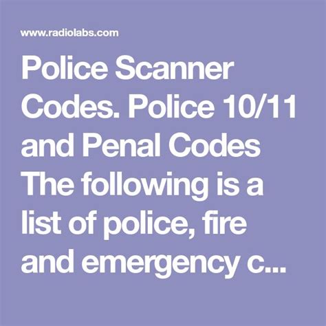 Police Scanner Codes Police 1011 And Penal Codes The Following Is A