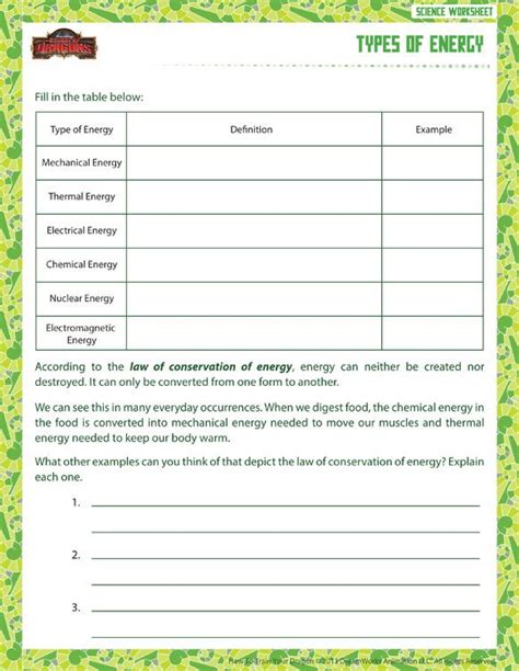 How rocks form, plant cycles, heat. Types of Energy View - Printable Sixth Grade Science ...