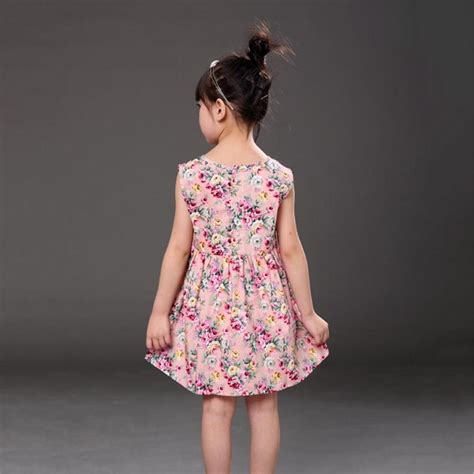 1 7 Years Baby Girls Sleeveless Flower Print Dresses Clothes Kids