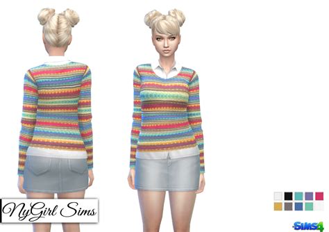 Nygirl Sims 4 Rainbow Knit Sweater With Colored Button Up