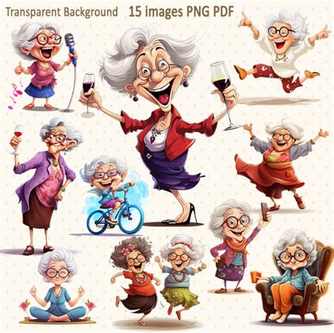 15 Png Funny Cheerful Old Lady Clipart Watercolor Cartoon Grandma